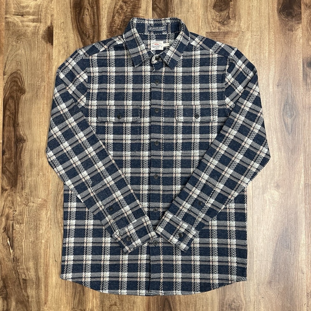 FAHERTY Legend Sweater Shirt Flannel Blue Plaid Check Shirt Mens M Stretch